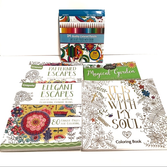 Download Crayola Office New 4 Adult Coloring Books And Pencils Poshmark